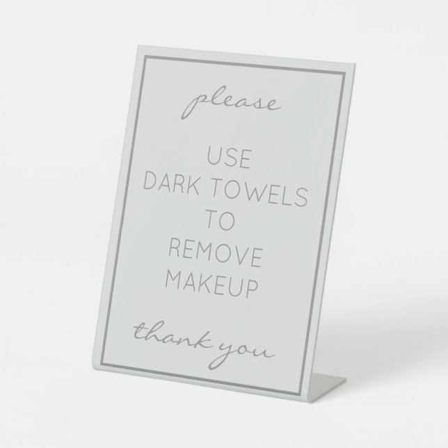 Coastal Beach Gray Makeup Towel Counter Sign (Front)