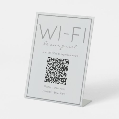 Coastal Beach Gray Wi_Fi QR Code Guest Table Sign