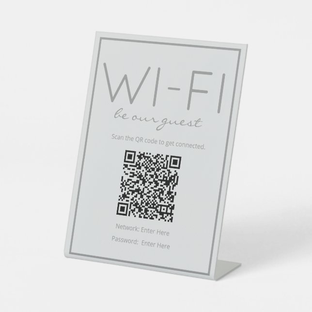 Coastal Beach Gray Wi-Fi QR Code Guest Table Sign (Front)