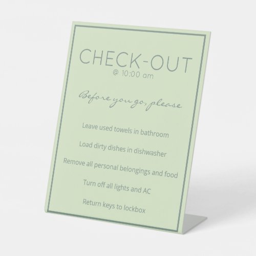 Coastal Beach Green Guest Check Out Table Sign