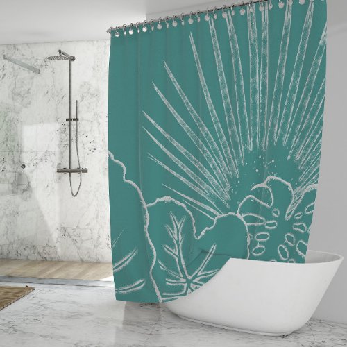 Coastal Beach Gulf Tropical Leaf Modern Line Art Shower Curtain