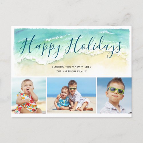 Coastal Beach Happy Holidays 3_Photo Postcard