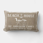 Coastal Beach House Anchor &amp; Sandpiper Faux Burlap Lumbar Pillow at Zazzle