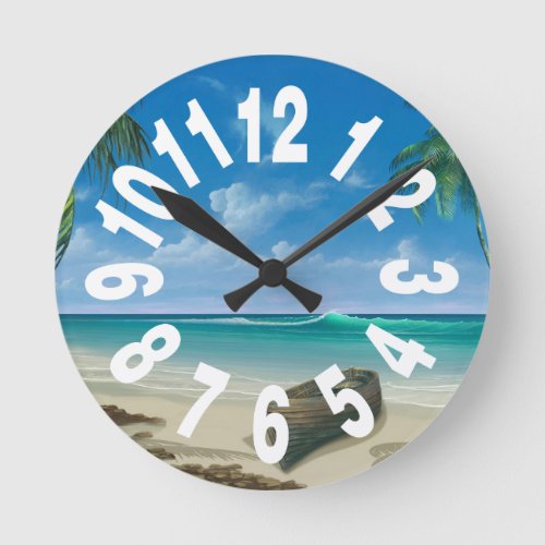 Coastal Beach House  Large numbers Round Clock