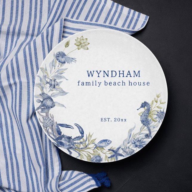 Coastal Beach House Marine Life Personalized Est. Cutting Board (Creator Uploaded)