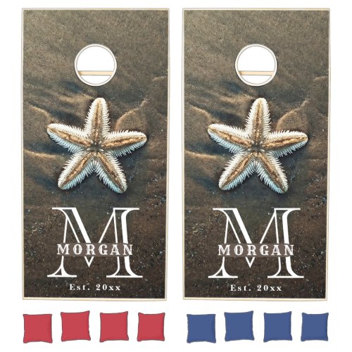 Coastal Beach House Monogram Summer Starfish Cornhole Set