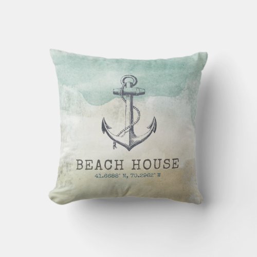 Coastal Beach House Nautical Family Coordinates Throw Pillow