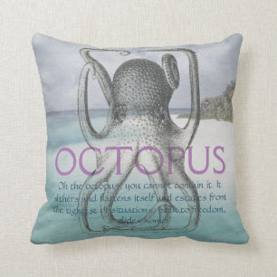 Coastal Beach House Octopus Quote Throw Pillow