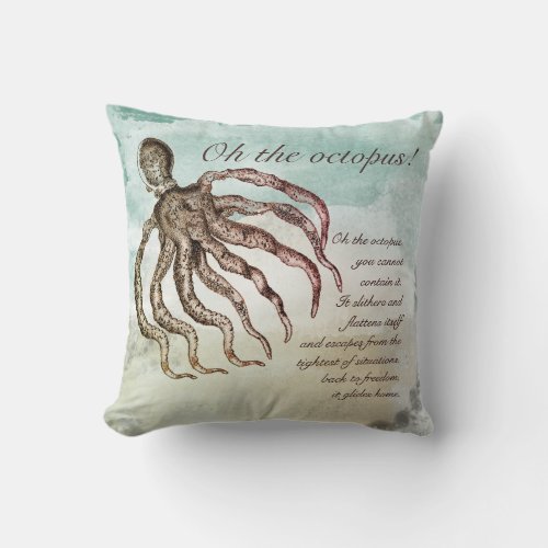 Coastal Beach House Octopus Quote Throw Pillow