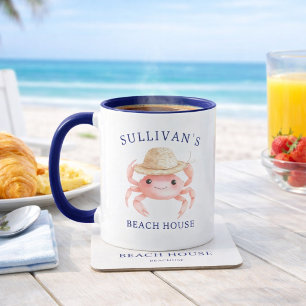 Coastal Beach House Pink Crab Family Name Coffee Mug