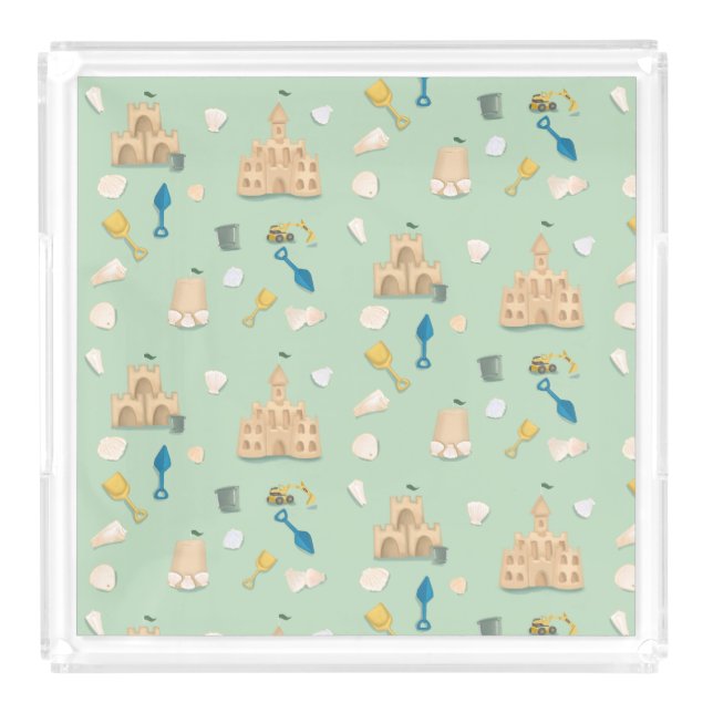 Coastal Beach House Sandcastle Housewarming Acrylic Tray (Large)