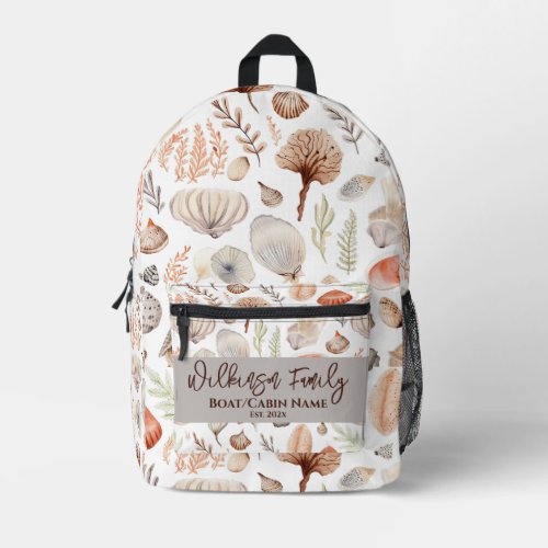 Coastal Beach House Seaside Shells Printed Backpack