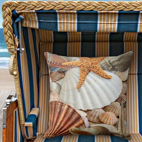 Coastal Beach House Shells Pillow