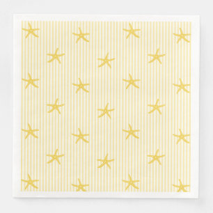 Coastal Beach House Starfish Stripe Lemon Yellow Paper Dinner Napkins