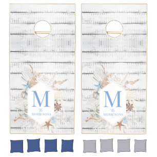 Coastal Beach House Summer Coastal Seashell Cornhole Set