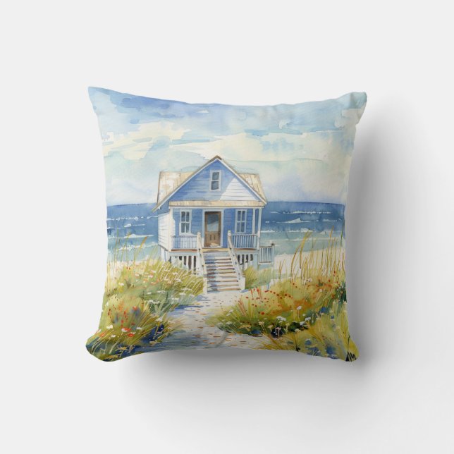 Coastal Beach House Throw Pillow (Front)