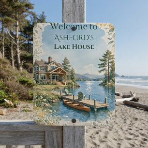 Coastal Beach/Lake House Pine Trees Scenic Welcome Metal Sign