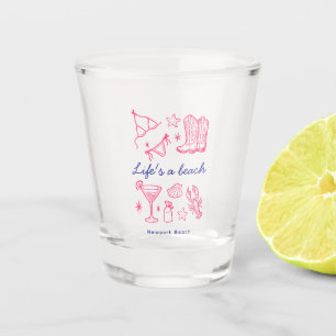 Coastal Beach Life Blue Pink Favorites Birthday Shot Glass