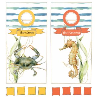 Coastal Beach Marine Life Crab & Seahorse 