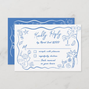 Coastal Beach Mermaid Doodles Bachelorette Weekend RSVP Card