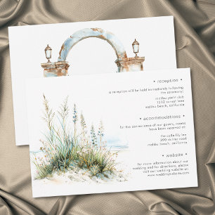 Coastal Beach Modern Watercolor Wedding Details Enclosure Card