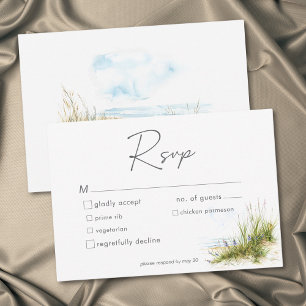 Coastal Beach Modern Watercolor Wedding RSVP Card