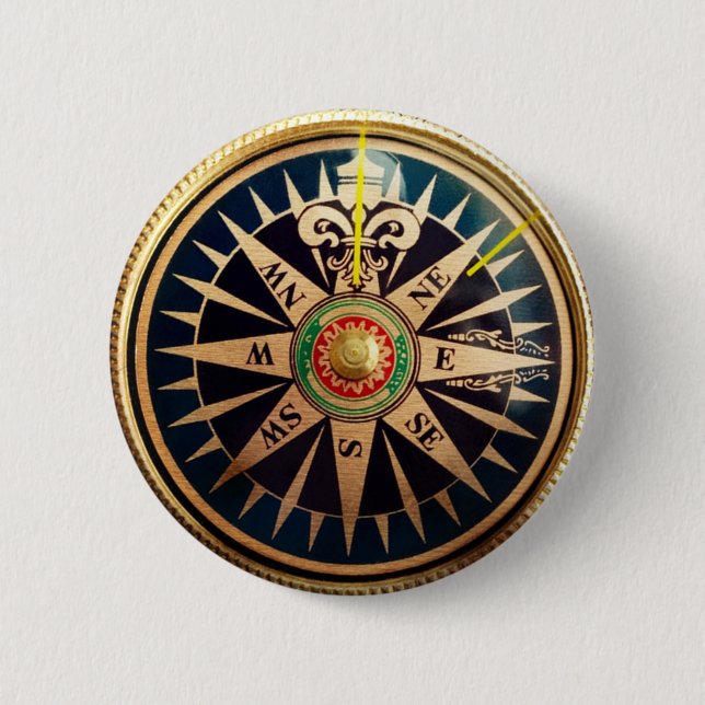 coastal beach nautical antique compass button (Front)