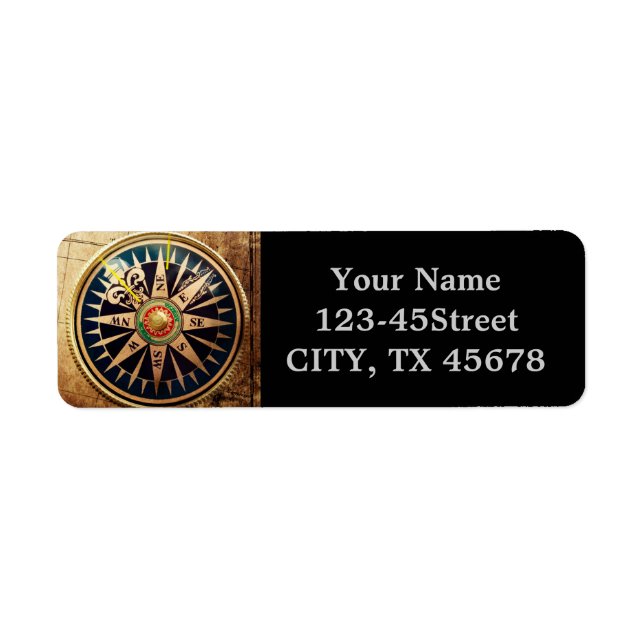 coastal beach nautical antique compass label (Front)