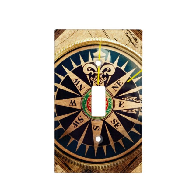 coastal beach nautical antique compass light switch cover (Front)