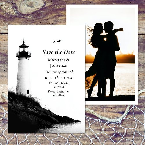 Coastal Beach Nautical Lighthouse Photo Wedding Save The Date