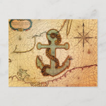 Coastal Beach Nautical Map vintage Anchor Postcard