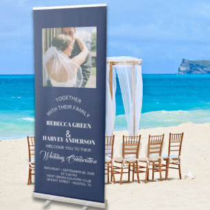 coastal beach nautical navy blue wedding reception retractable banner