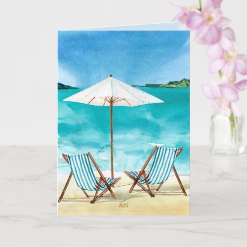 Coastal Beach Ocean Scene with Beach Chairs Card