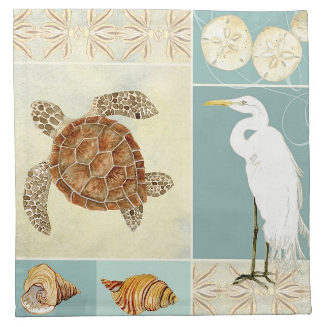 Coastal Beach Ocean Seashore Collage Sea Turtle Cloth Napkin (Front)