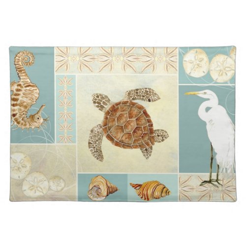 Coastal Beach Ocean Seashore Collage Sea Turtle Placemat