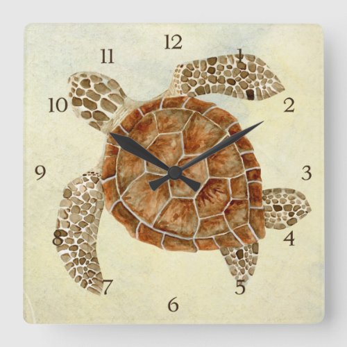 Coastal Beach Ocean Seashore Collage Sea Turtle Square Wall Clock