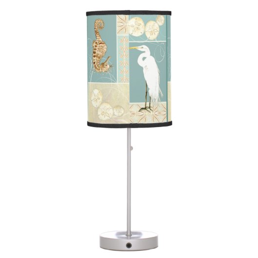 Coastal Beach Ocean Seashore Collage Sea Turtle Table Lamp (Back)