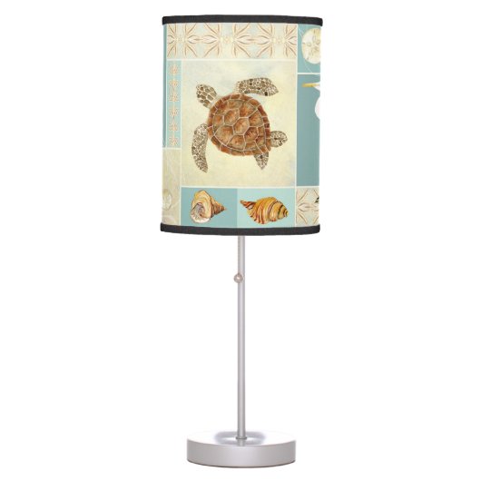 Coastal Beach Ocean Seashore Collage Sea Turtle Table Lamp (Front)