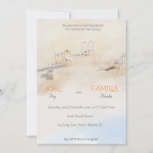 Coastal Beach Ocean Watercolor Wedding Invitation