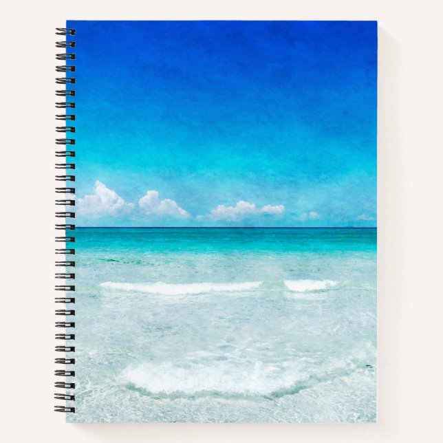 Coastal Beach Ocean Waves Teal Aqua Turquoise Blue Notebook (Front)