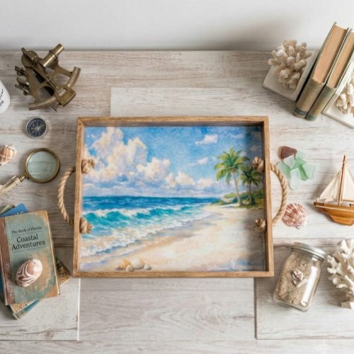 Coastal Beach & Palm Trees Watercolor  Tissue Paper