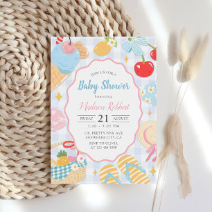 Coastal Beach Pastel Doodle Girl Baby Shower Invitation