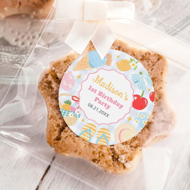 Coastal Beach Pastel Doodle Girls Birthday Classic Round Sticker (Creator Uploaded)