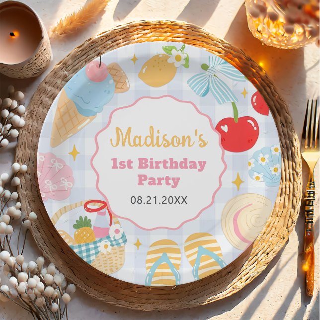 Coastal Beach Pastel Doodle Girls Birthday Paper Plates (Creator Uploaded)