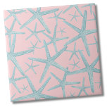 Coastal Beach Pattern Ceramic Tile<br><div class="desc">A cute and trendy blush pink and teal coastal beach pattern with starfish. Change out the background color if you'd like! Whether you want to use this tile as a little coaster or trivet for a drink or plate... or you want to go big with a kitchen backsplash, or bathroom...</div>