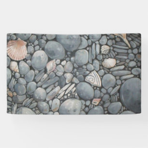 Coastal Beach Pebbles and Shells Painting Print Banner