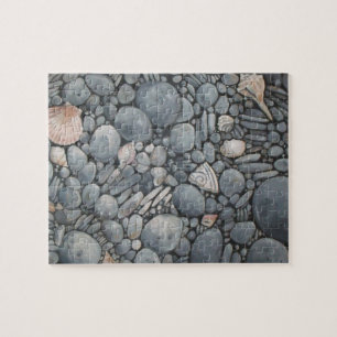 Coastal Beach Pebbles and Shells Painting Print Jigsaw Puzzle