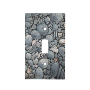 Coastal Beach Pebbles and Shells Painting Print Light Switch Cover