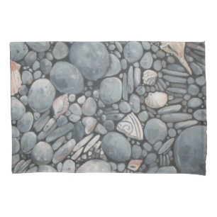 Coastal Beach Pebbles and Shells Painting Print Pillow Case
