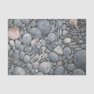 Coastal Beach Pebbles and Shells Painting Print Tissue Paper
